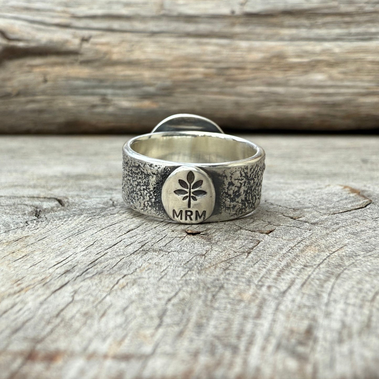 Olive Green Sea Glass Lichen Band Ring