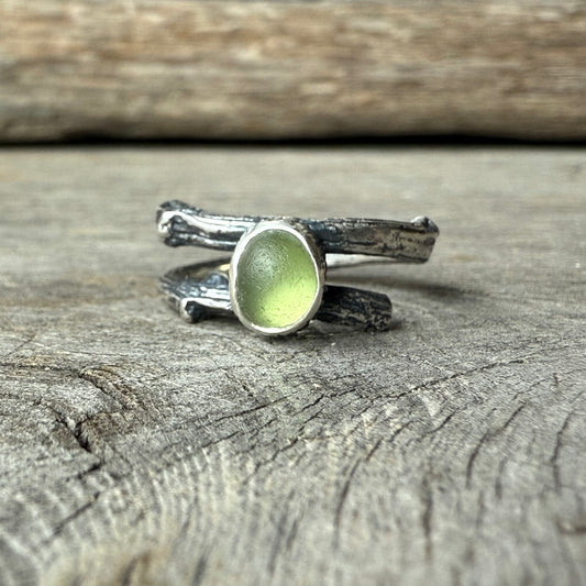 Sea Glass Forest Twig Ring