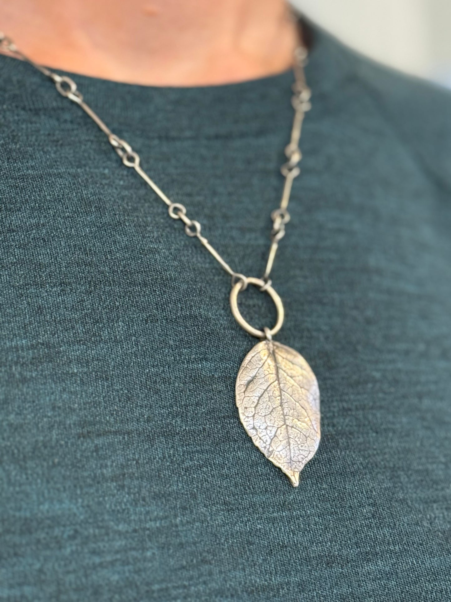 Oregon Coast Salal Leaf Pendant with Handmade Chain