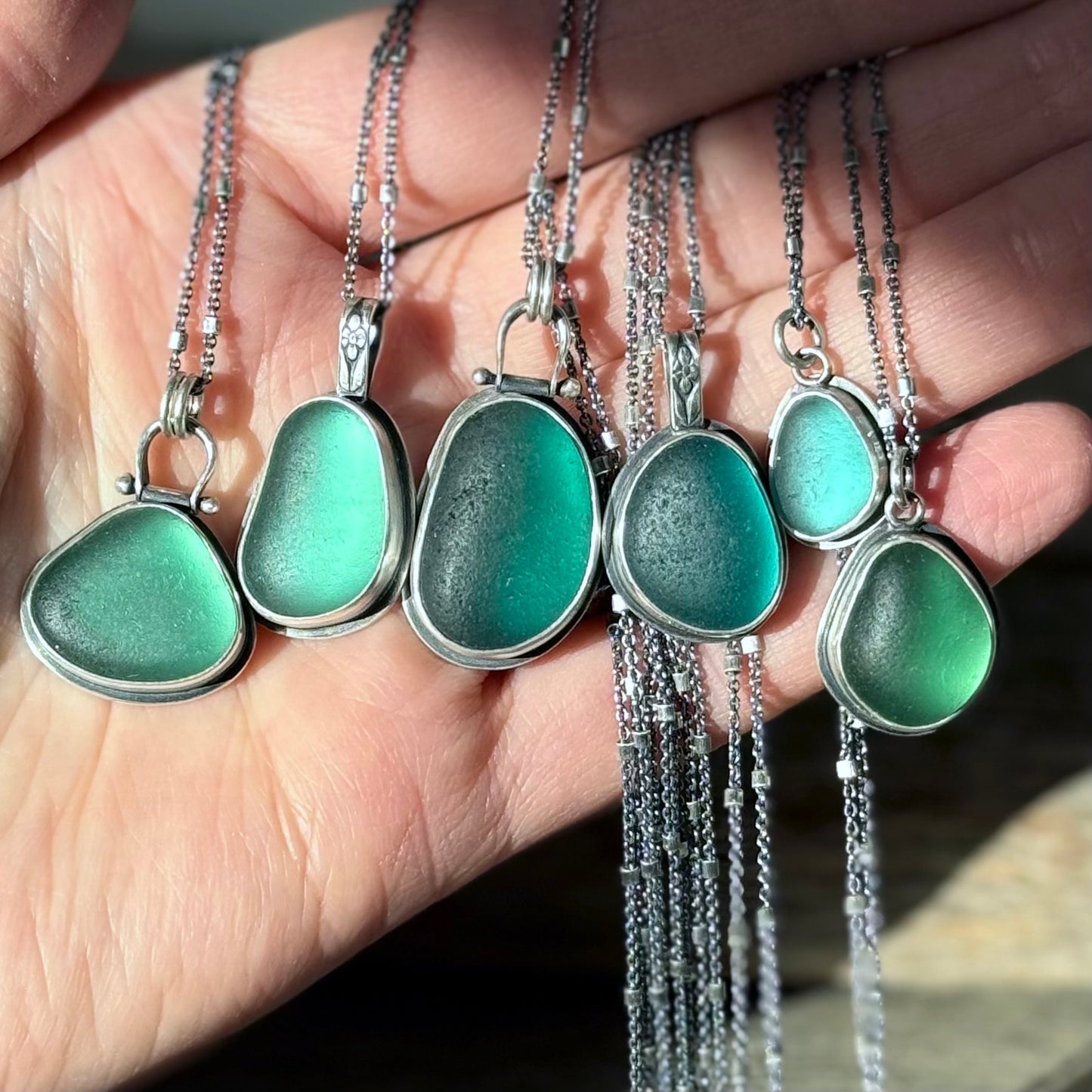 Colors of the Sea Teal Sea Glass Pendants