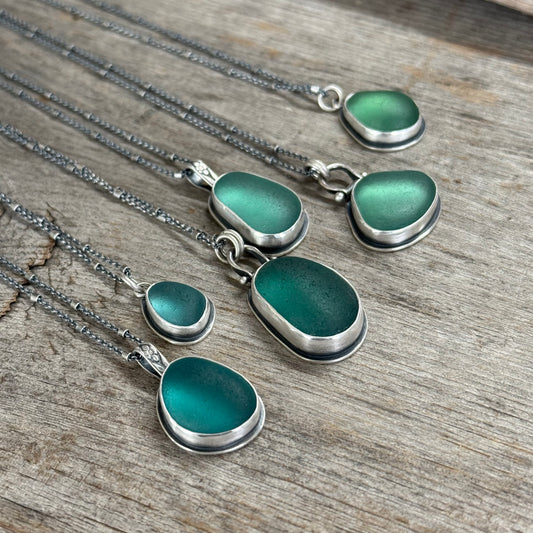 Colors of the Sea Teal Sea Glass Pendants