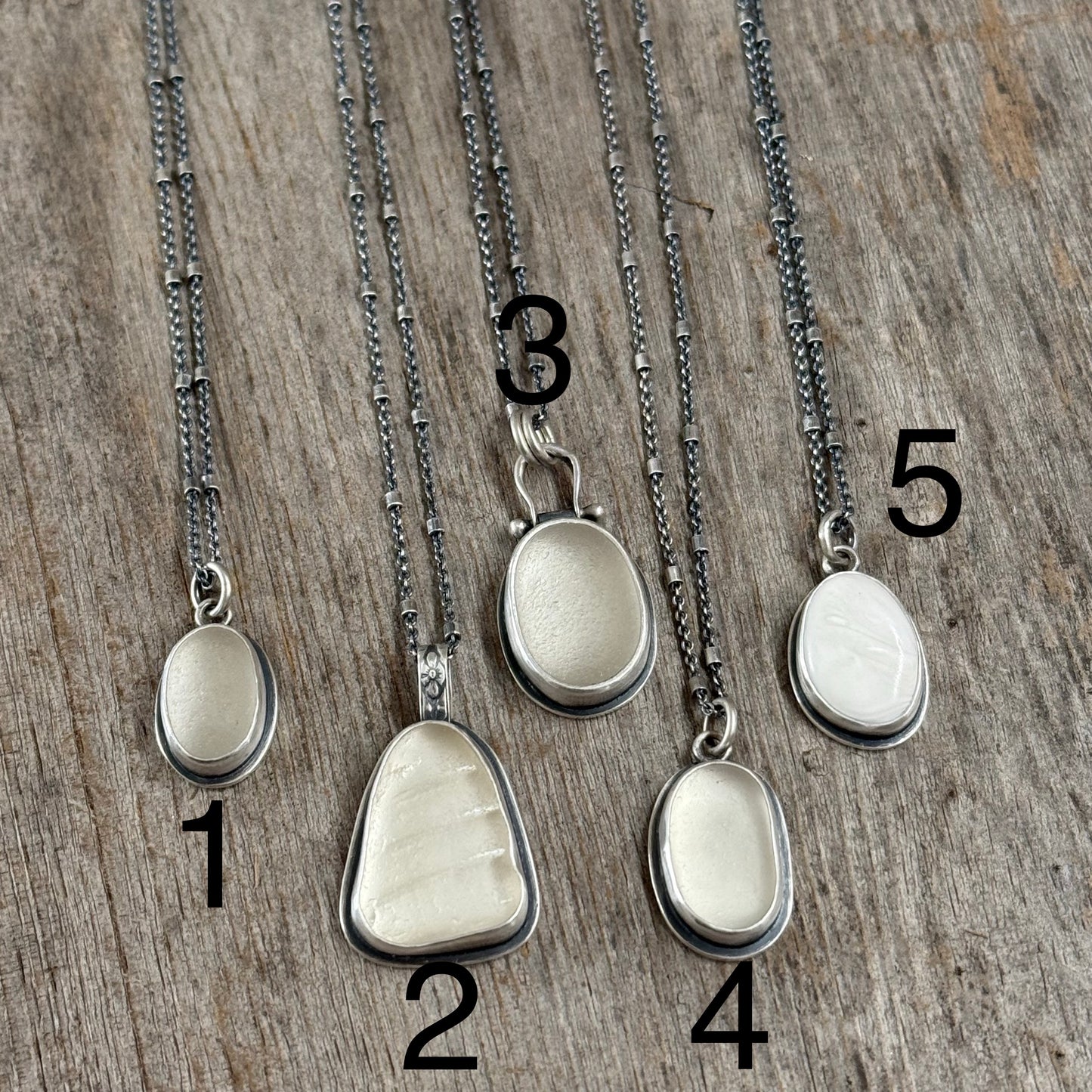 Winter White Vancouver Island and Oregon Coast Sea Glass/Shell Pendants