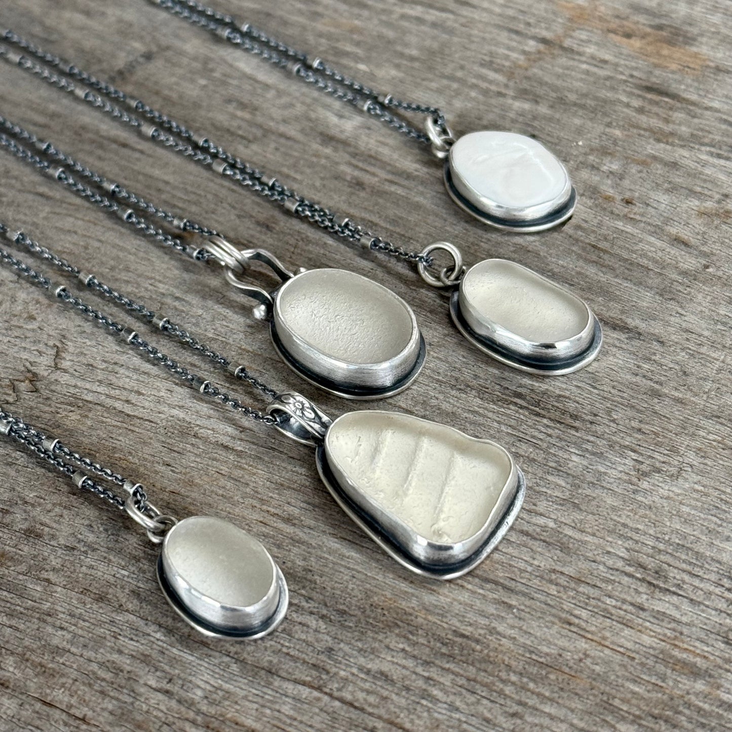 Winter White Vancouver Island and Oregon Coast Sea Glass/Shell Pendants