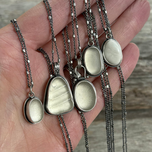 Winter White Oregon Coast Sea Glass Pendant