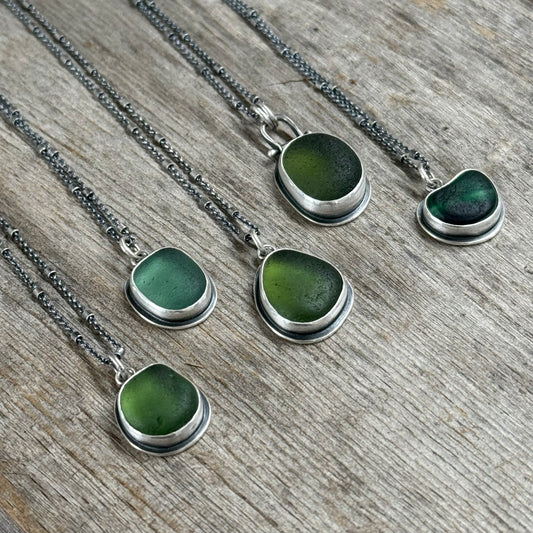 Colors of the Forest Green Sea Glass Pendants