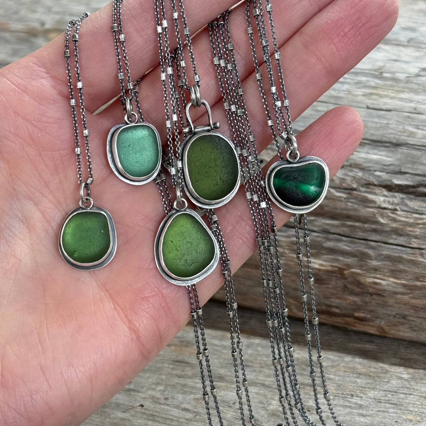 Colors of the Forest Green Sea Glass Pendants