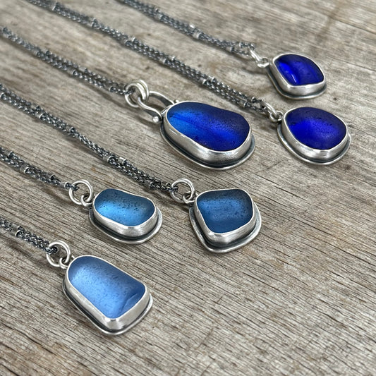 Colors of the sea blue sea glass pendants