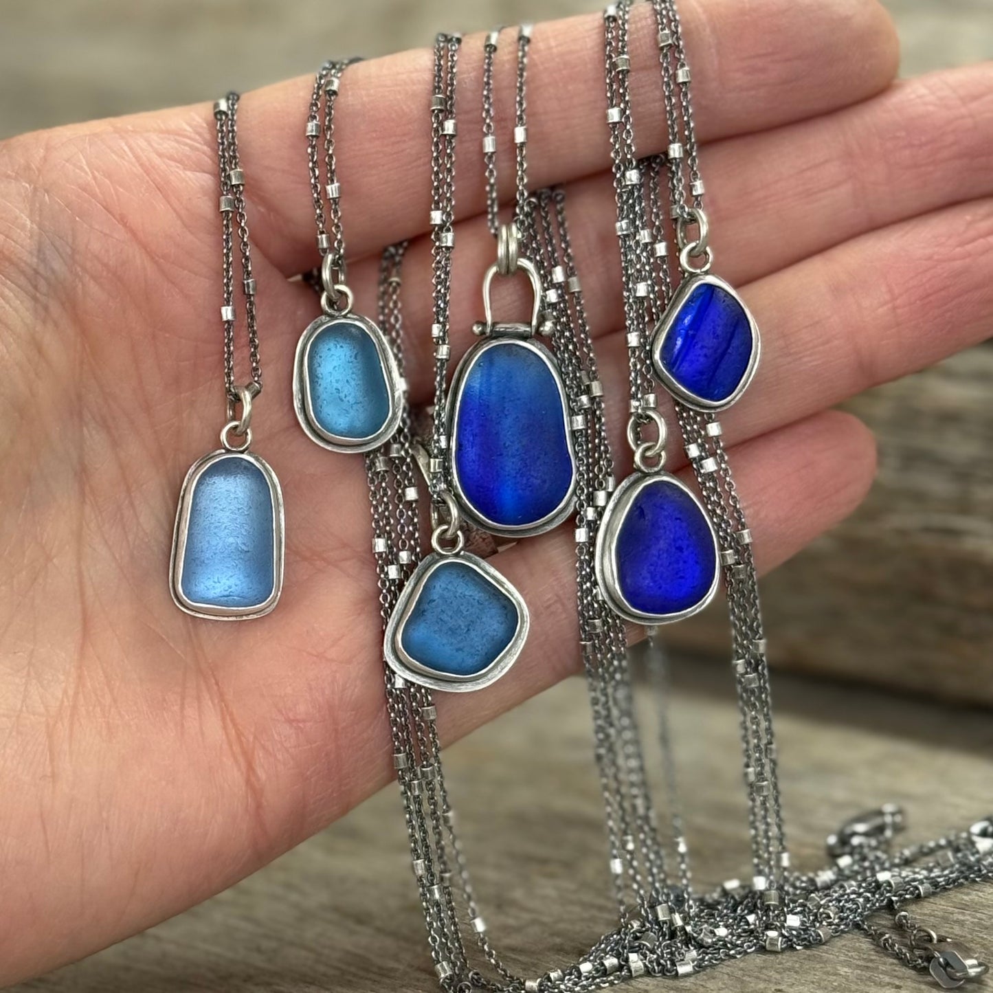 Colors of the sea blue sea glass pendants