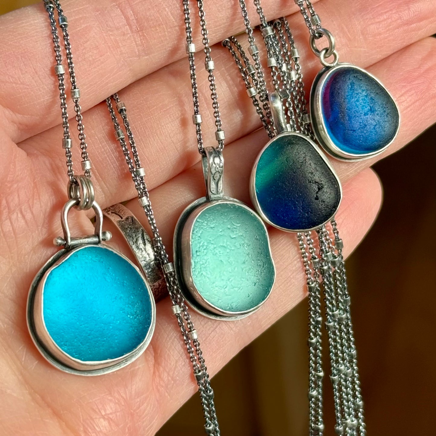 Colors of the Sea Blue and Aqua Sea Glass Pendants