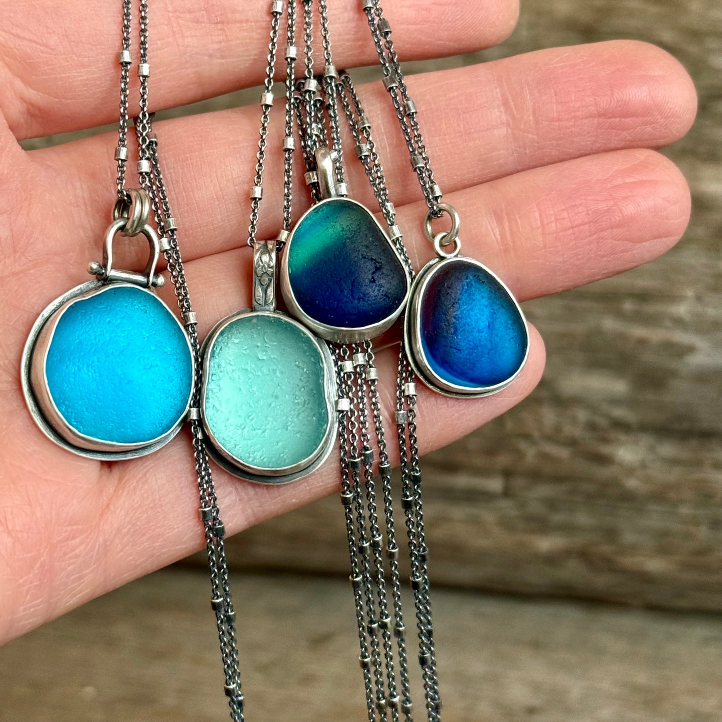 Colors of the Sea Blue and Aqua Sea Glass Pendants