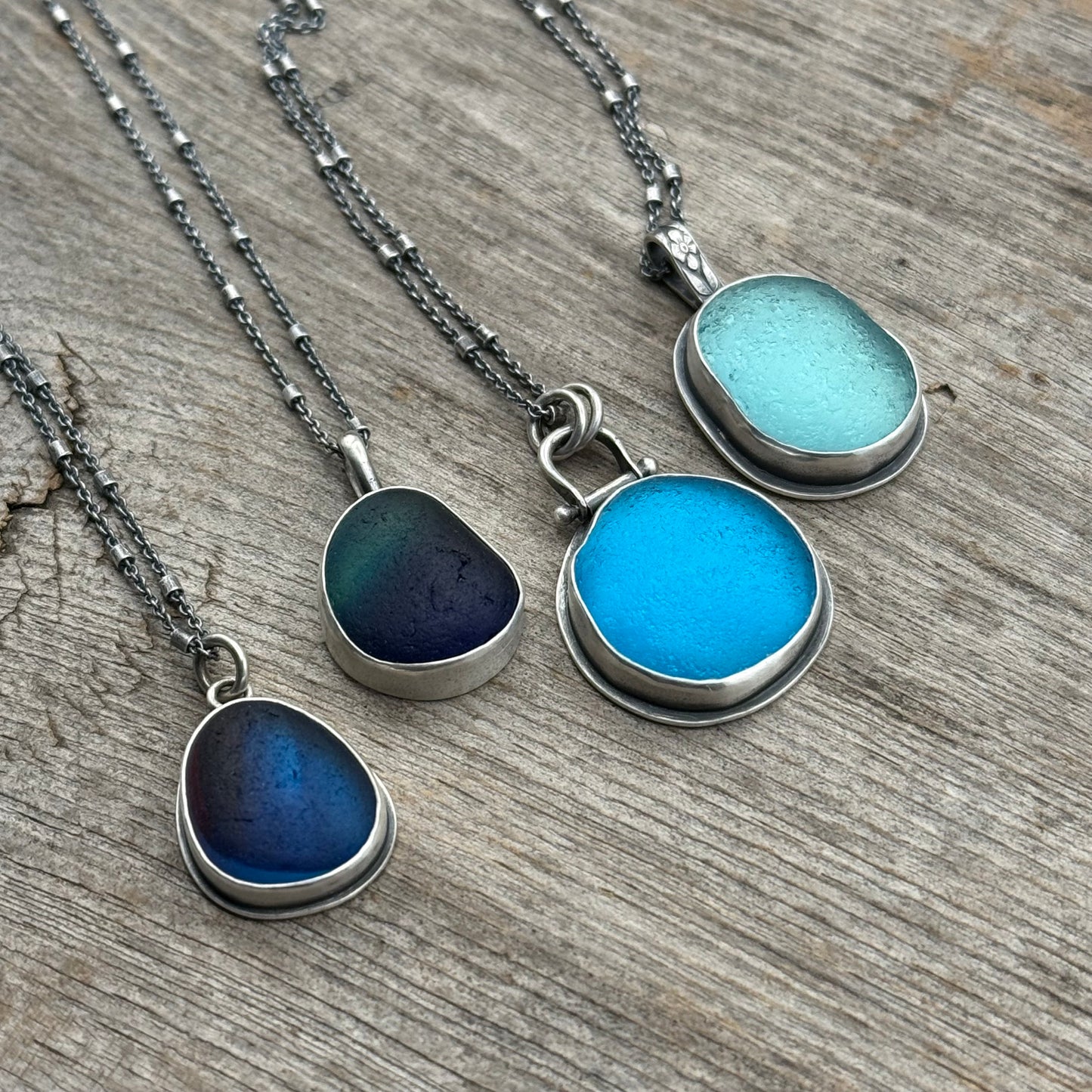 Colors of the Sea Blue and Aqua Sea Glass Pendants