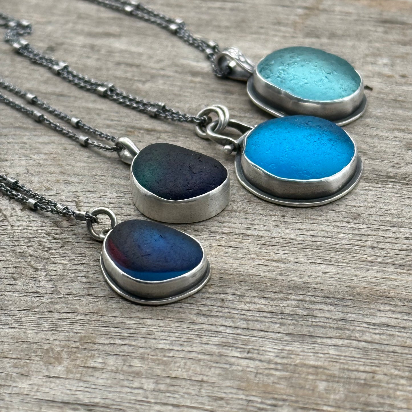 Colors of the Sea Blue and Aqua Sea Glass Pendants