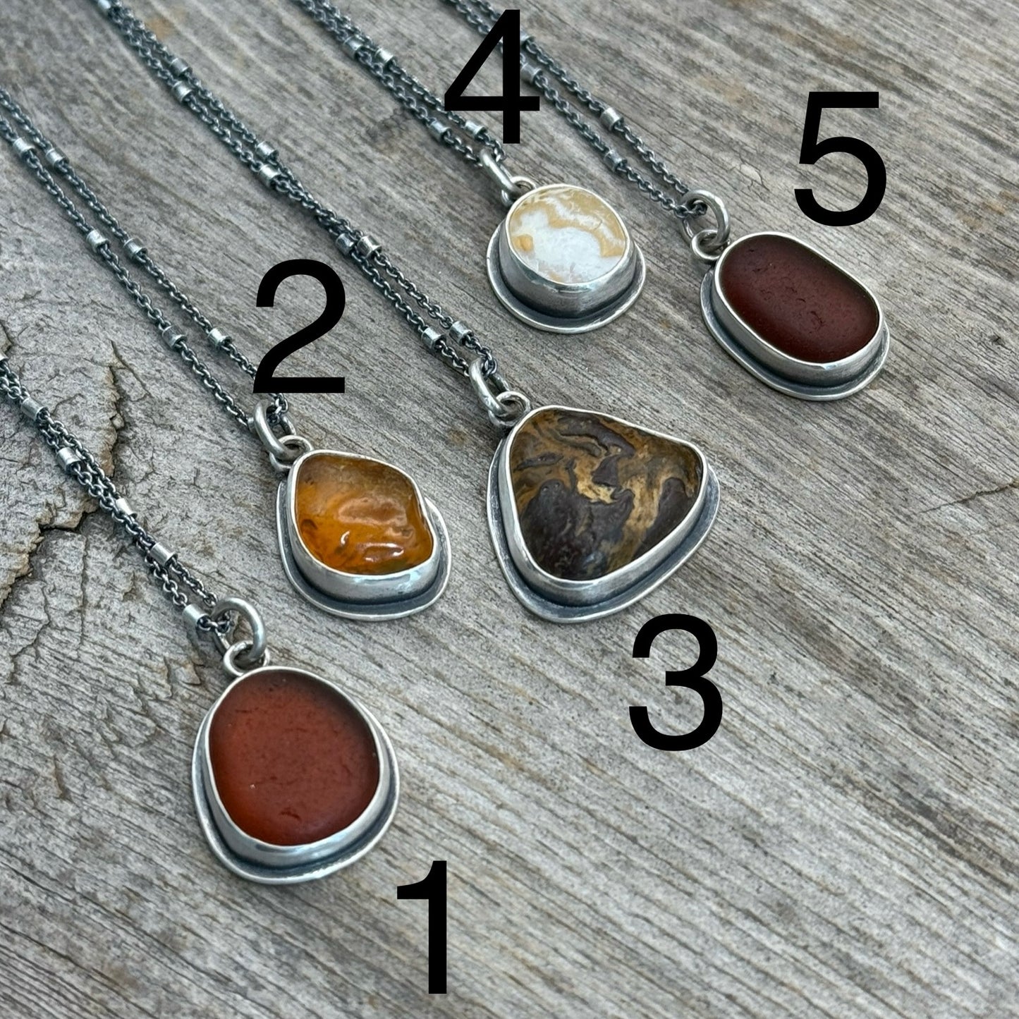 Colors of Autumn Sea Glass, Beach Stone and Agate Pendants