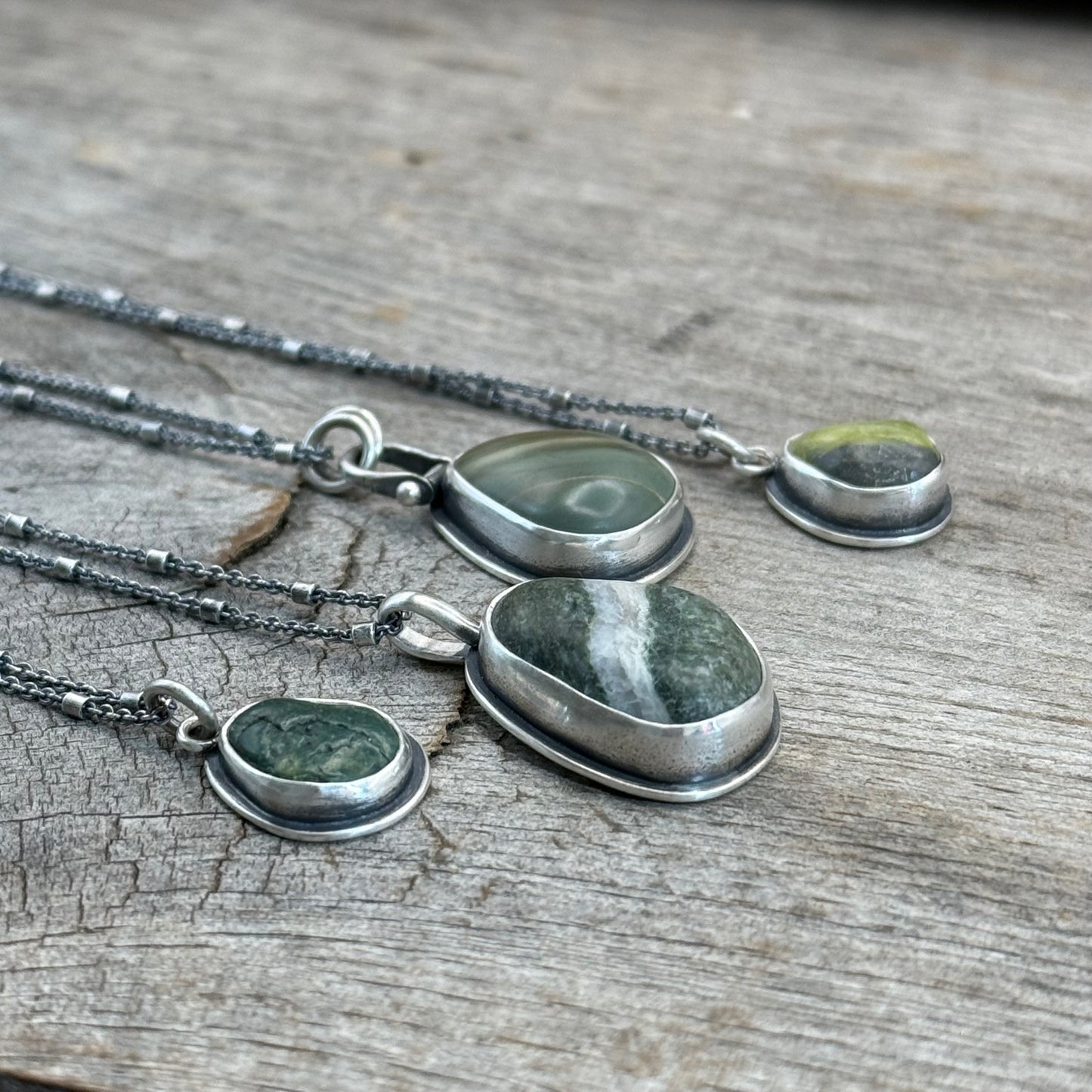 Colors of the Forest Green Beach Stone Pendants