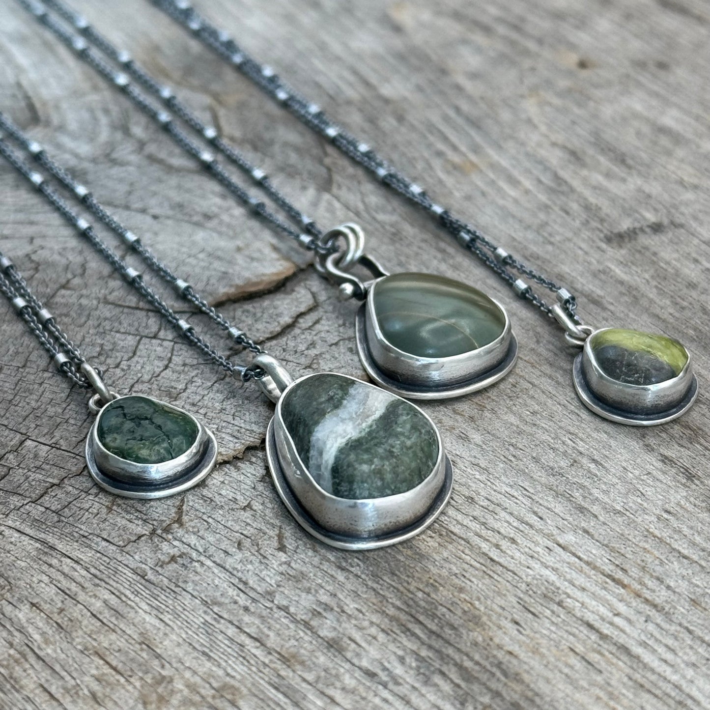 Colors of the Forest Green Beach Stone Pendants