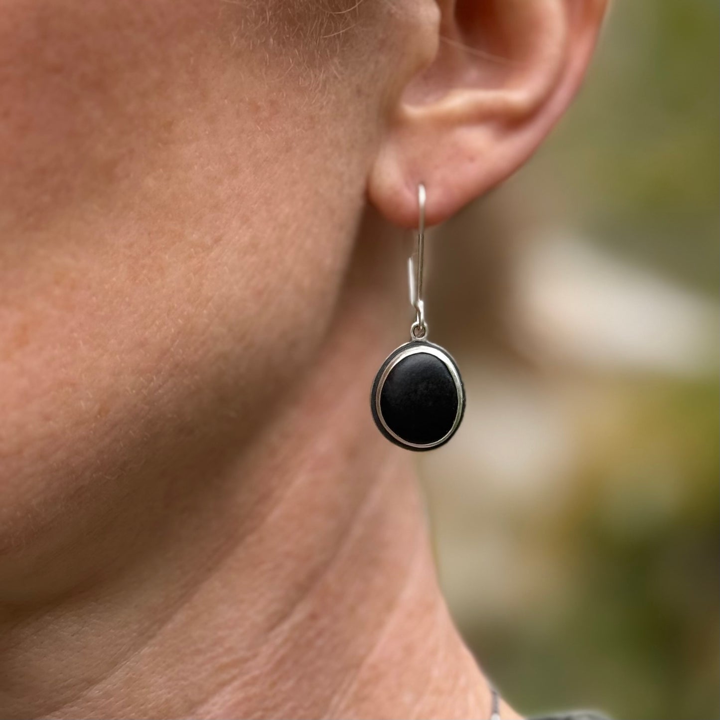 Black Basalt Classic Beach Stone Dangles