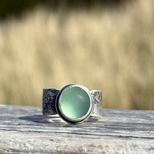 Glimmering Shore Silver and Sea Glass Ring (made-to-size)