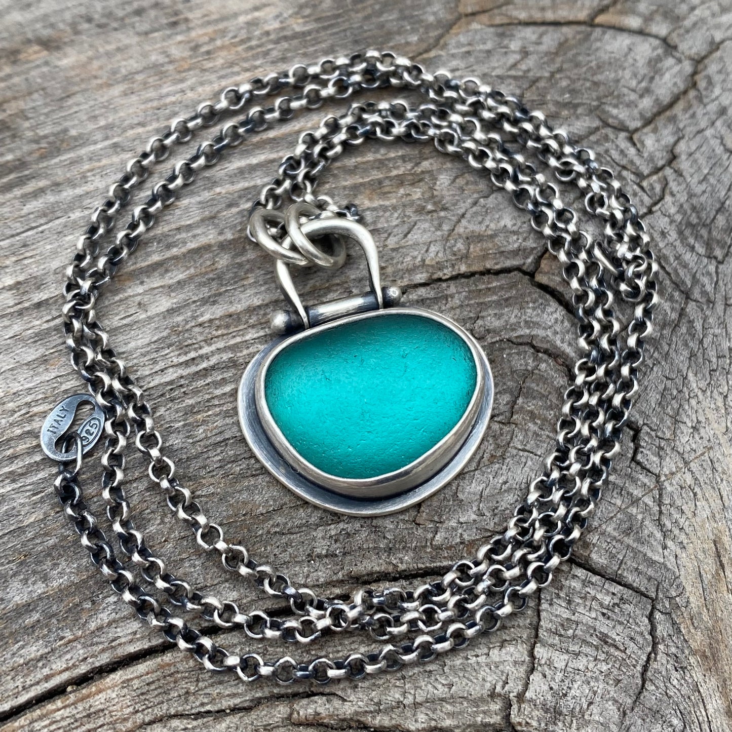 Icelandic teal blue sea glass pendant