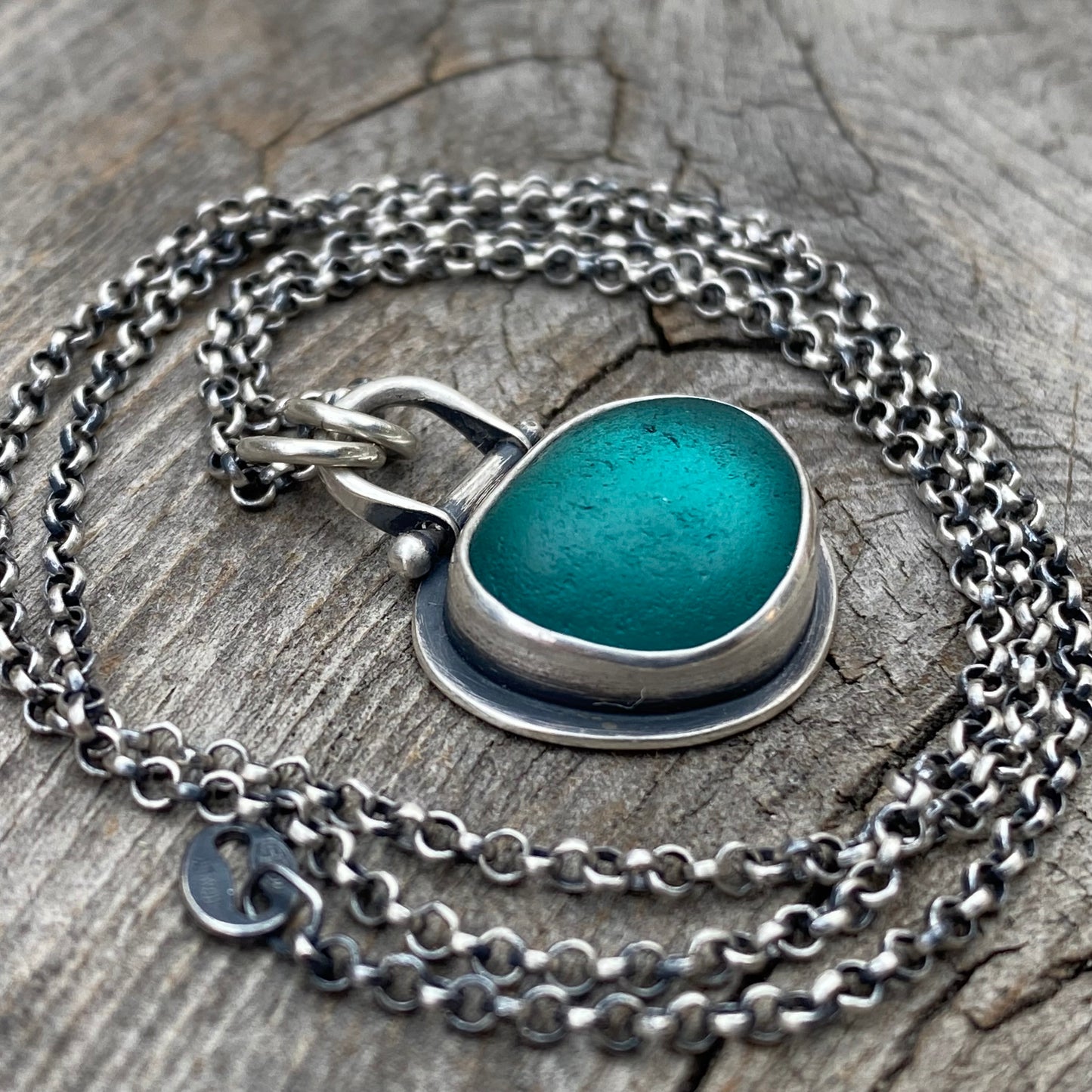 Icelandic teal blue sea glass pendant