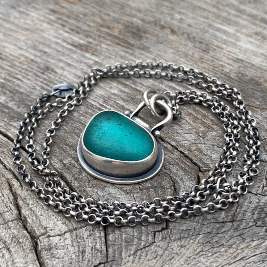 Icelandic teal blue sea glass pendant