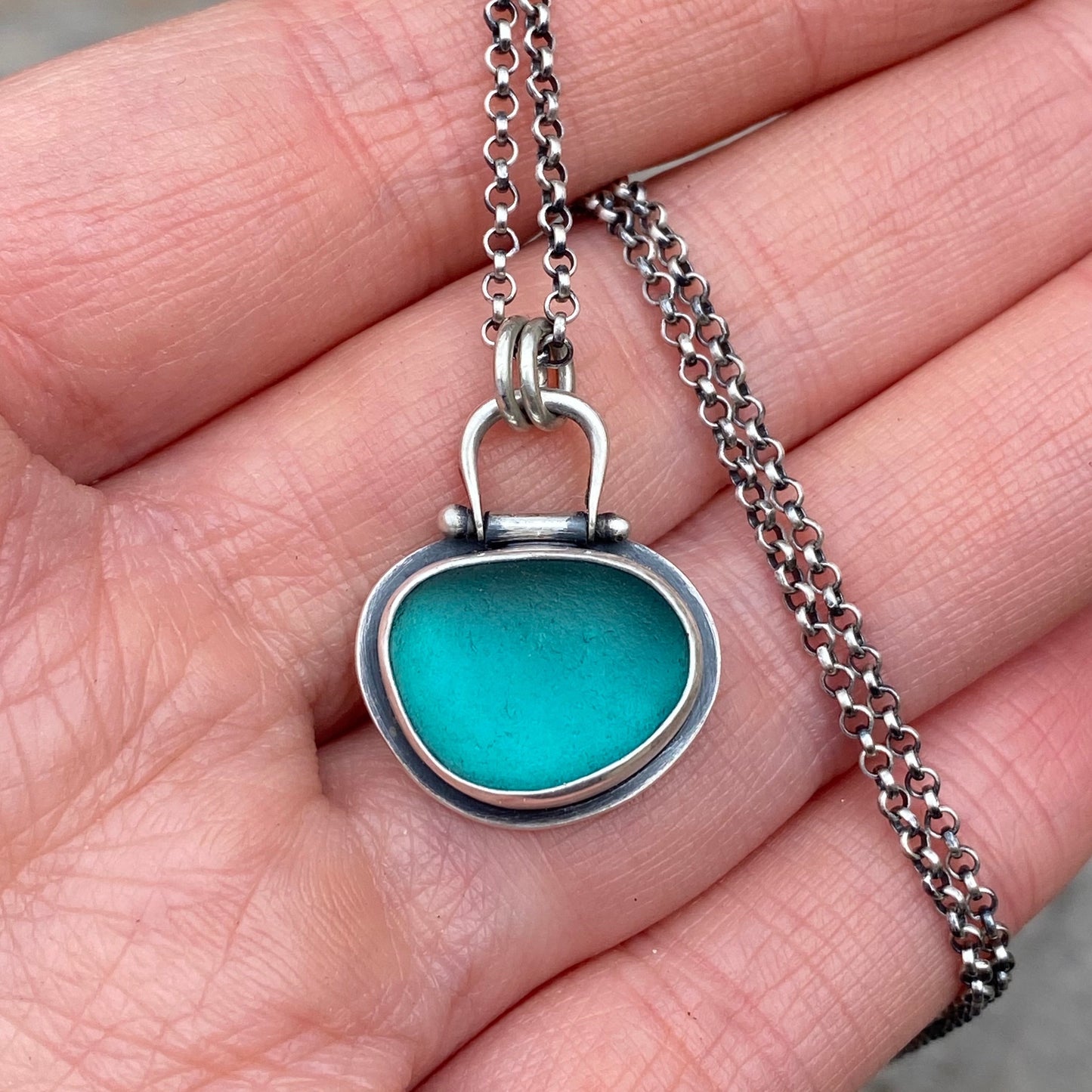 Icelandic teal blue sea glass pendant