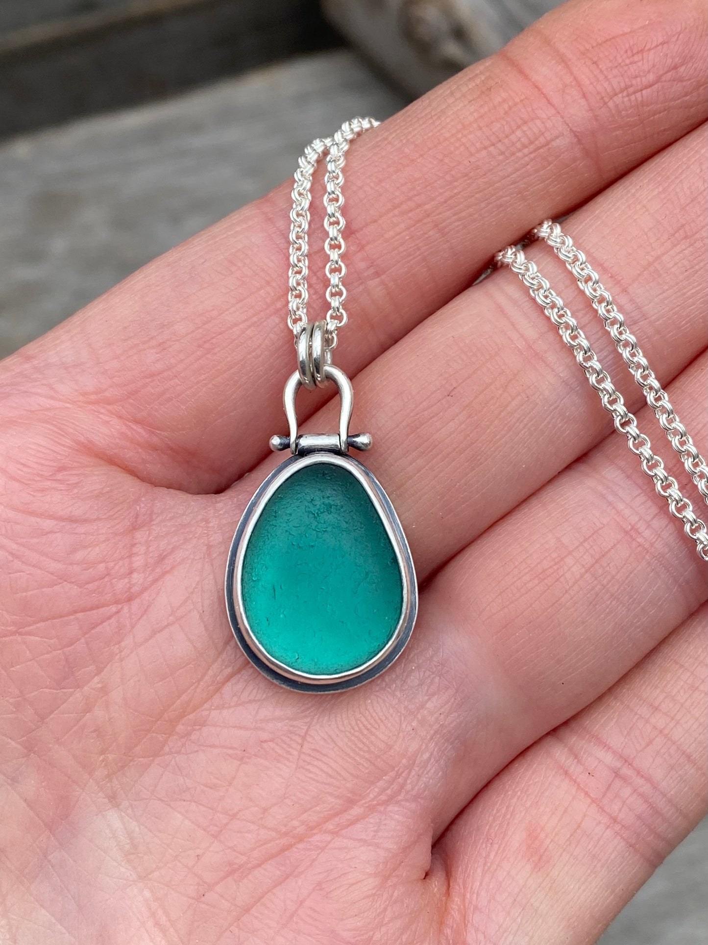 Icelandic teal green sea glass pendant