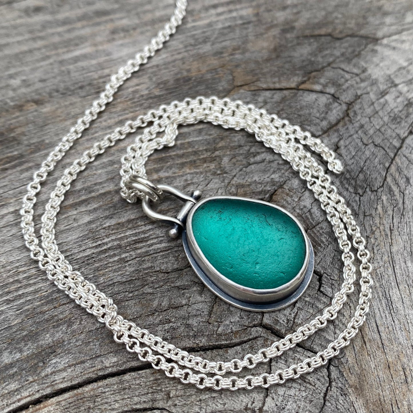 Icelandic teal green sea glass pendant