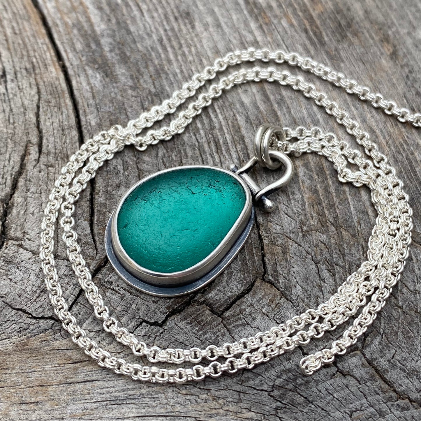 Icelandic teal green sea glass pendant