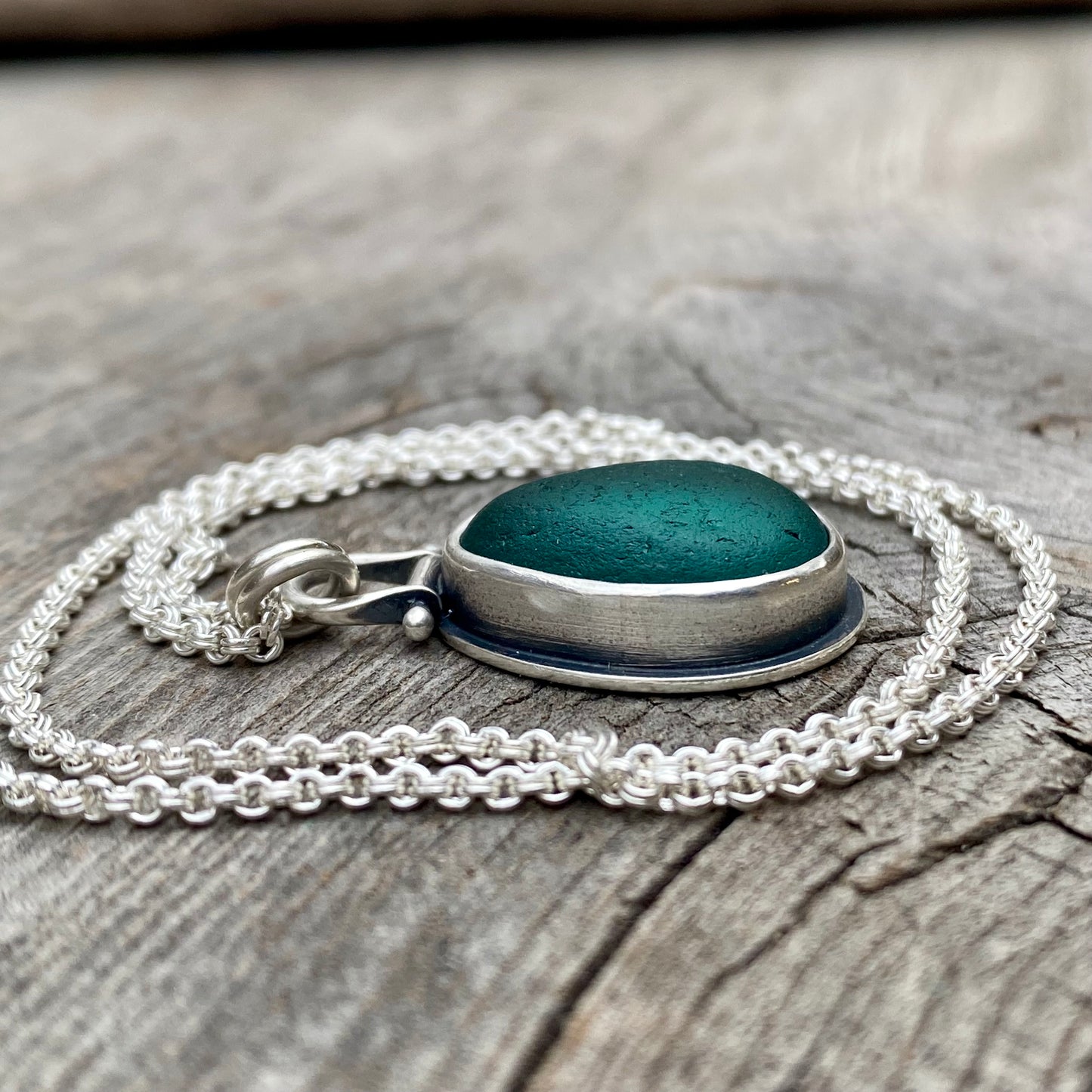 Icelandic teal green sea glass pendant