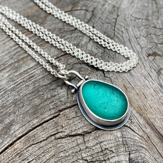 Icelandic teal green sea glass pendant