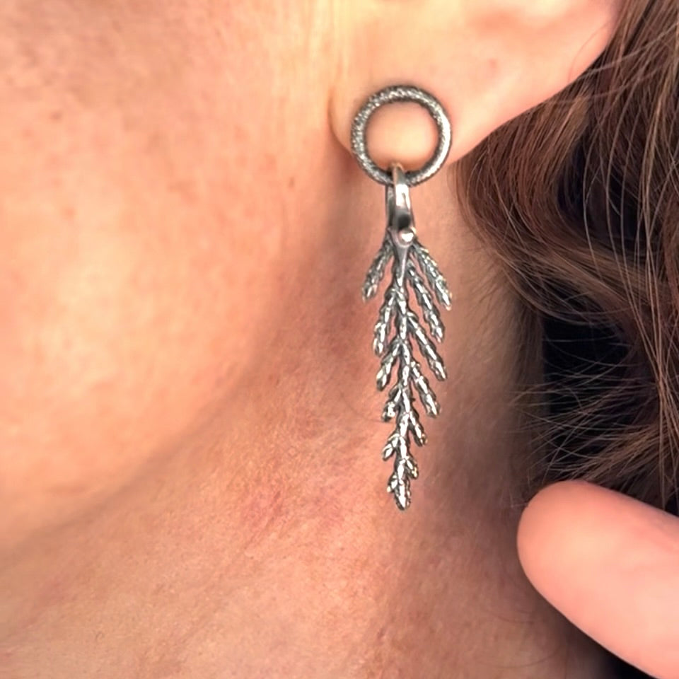 Lichen Hoop Cedar Leaf Earrings