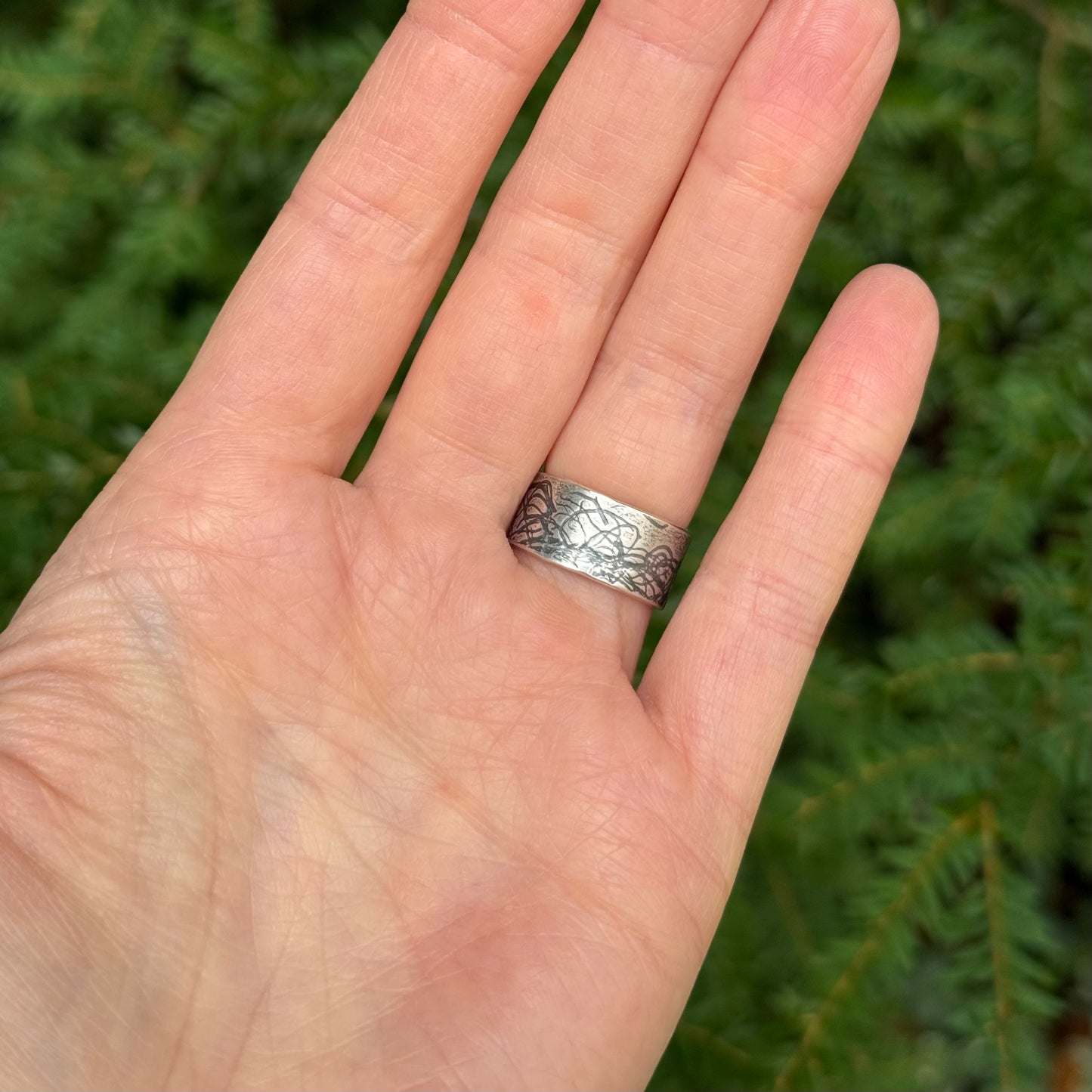 Dark Forest Green Lichen Band Shadow Box Ring