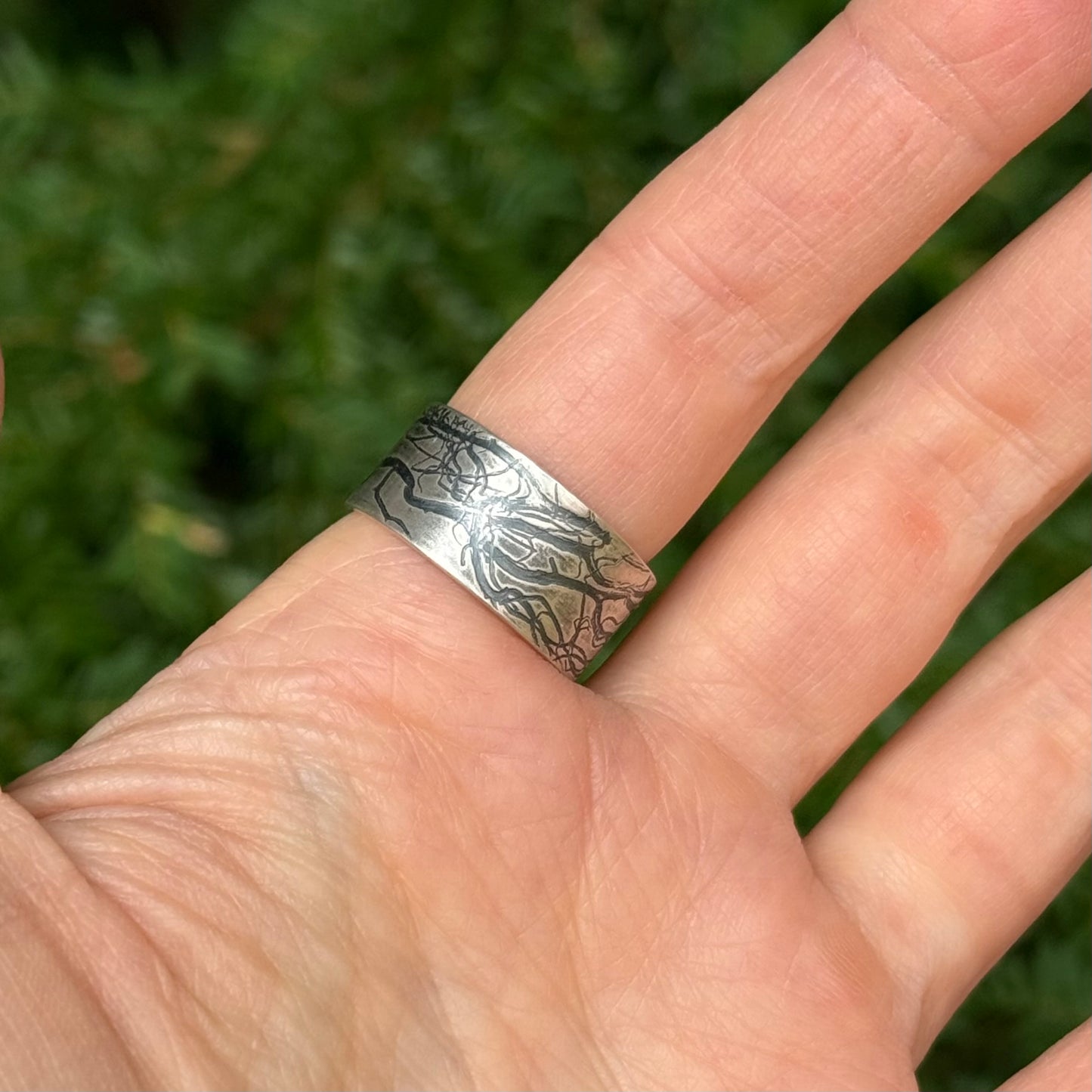 Dark Green Blue Lichen Band Ring