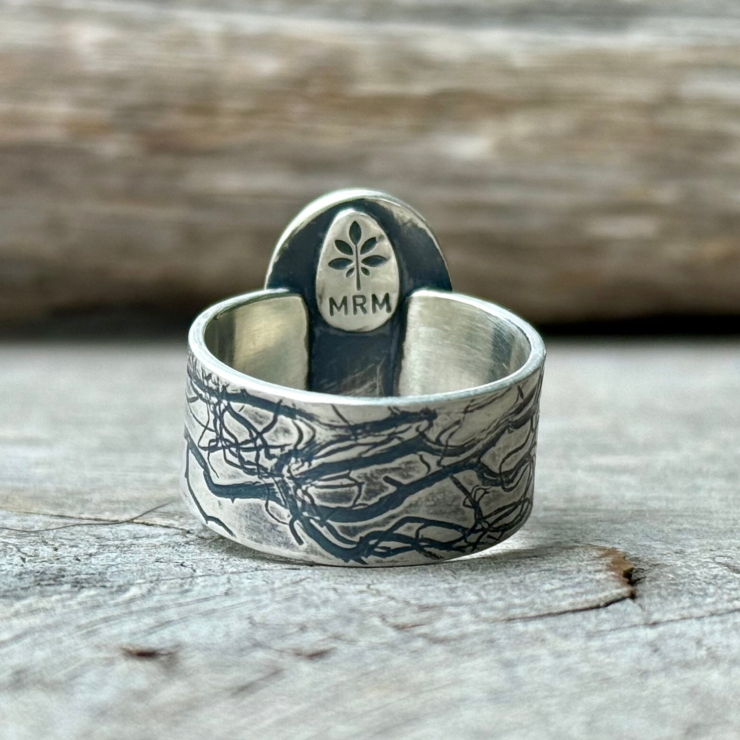 Dark Green Blue Lichen Band Ring