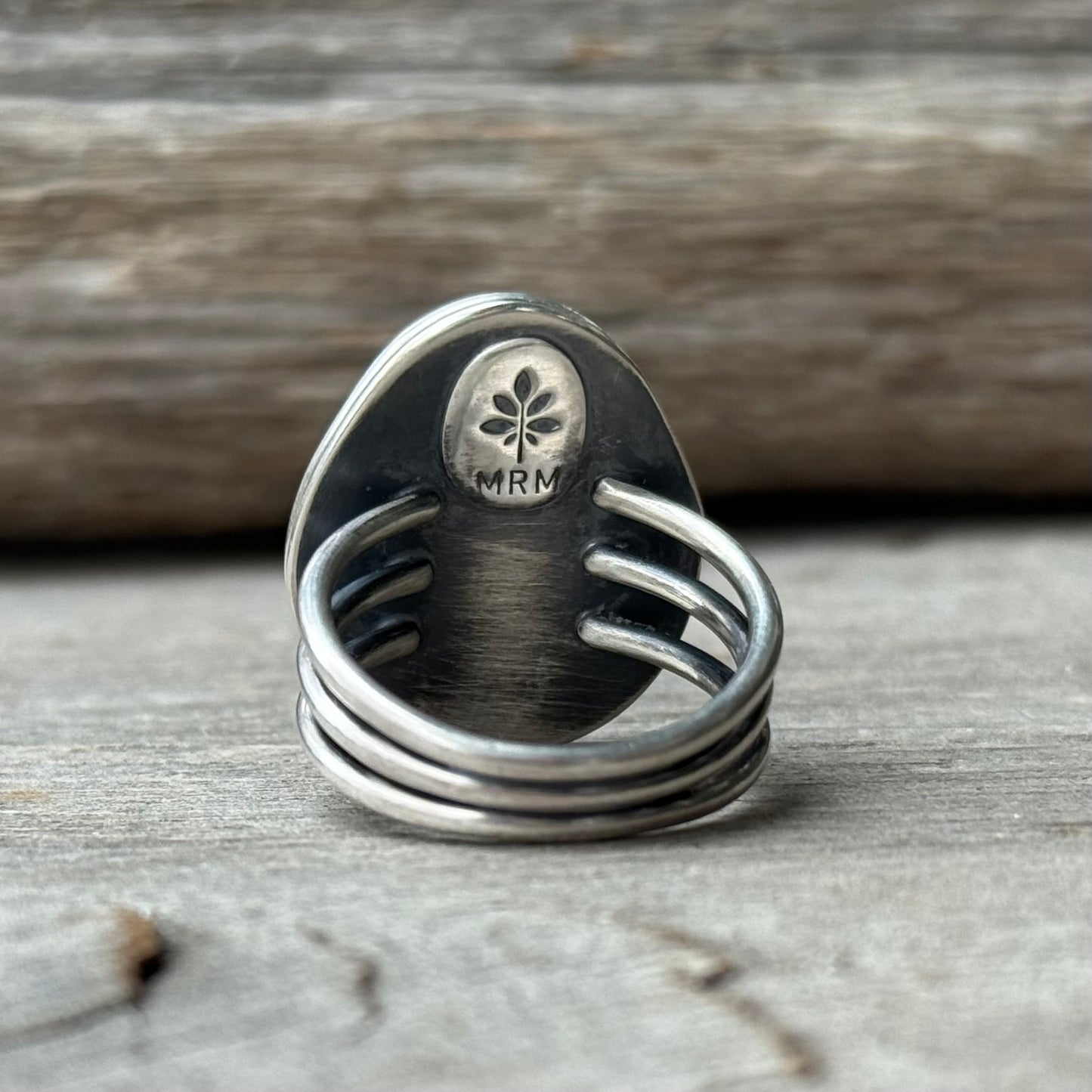 Dark Teal Green Sea Glass and 18k Gold Forest Light Ring