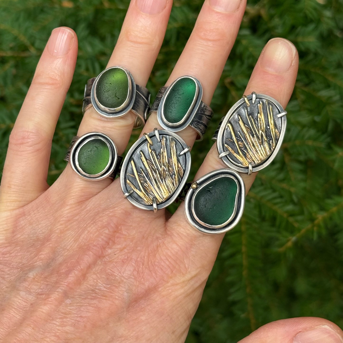 Oregon Shore Pine Gold and Silver Rings