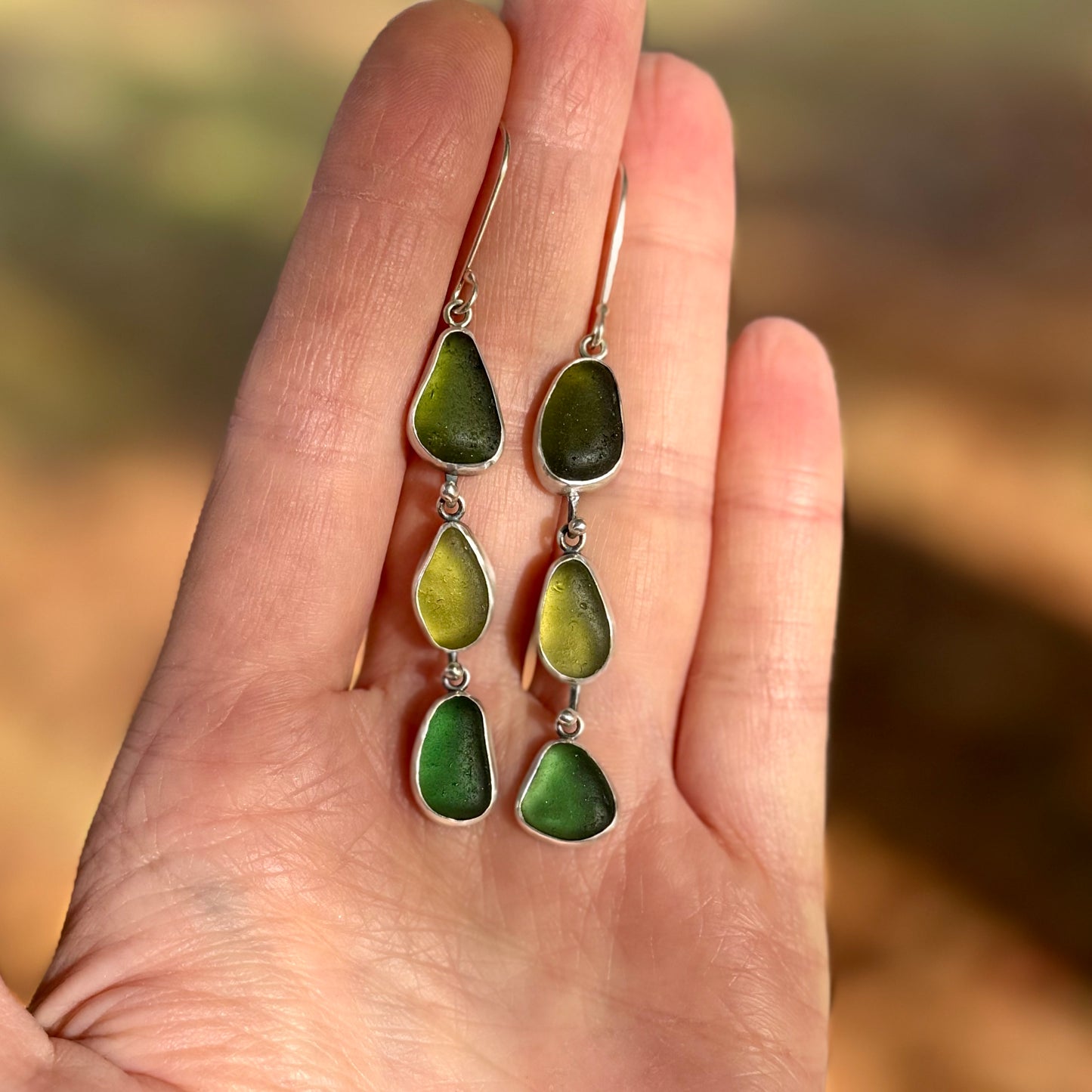 Oregon Coast Lichen and Sea Glass Dangles