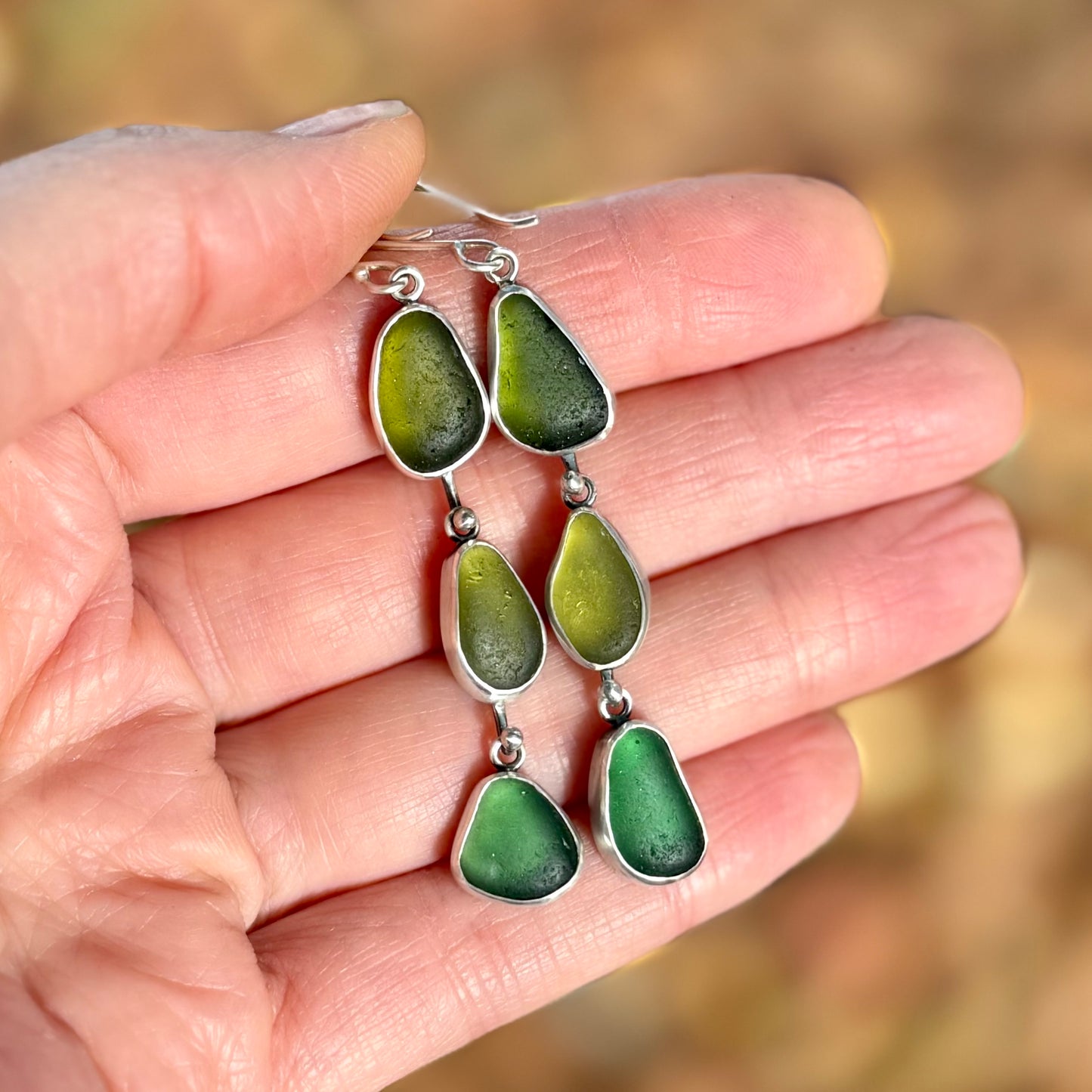 Oregon Coast Lichen and Sea Glass Dangles