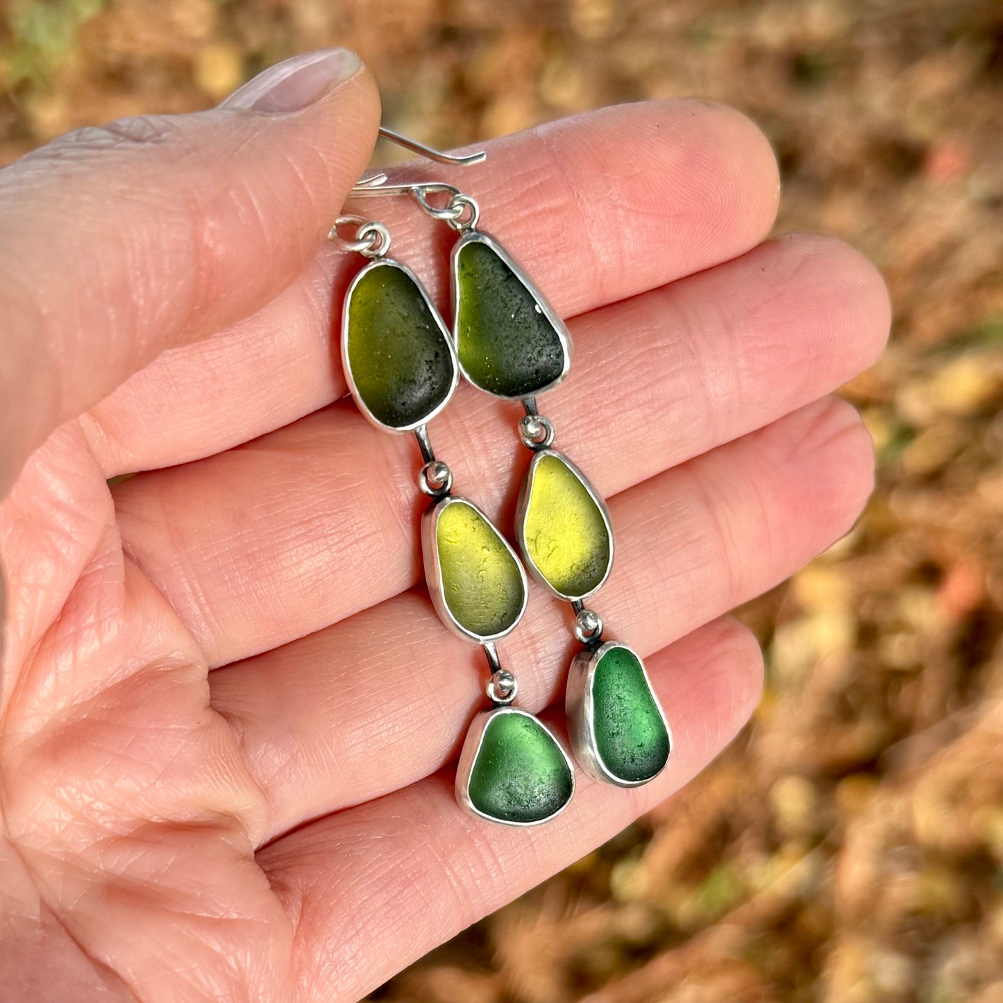 Oregon Coast Lichen and Sea Glass Dangles