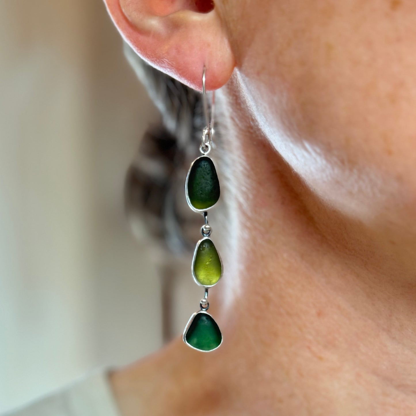 Oregon Coast Lichen and Sea Glass Dangles