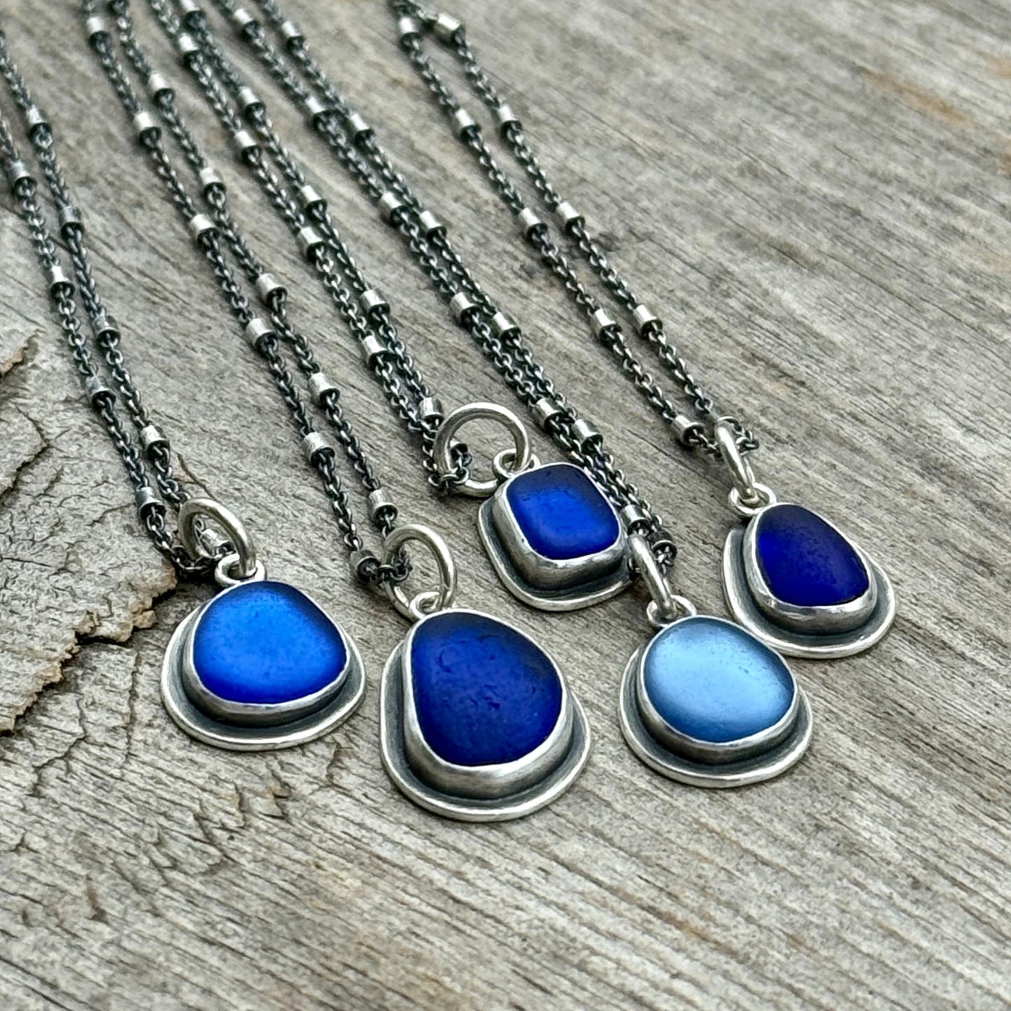 Colors of the sea blue sea glass pendants