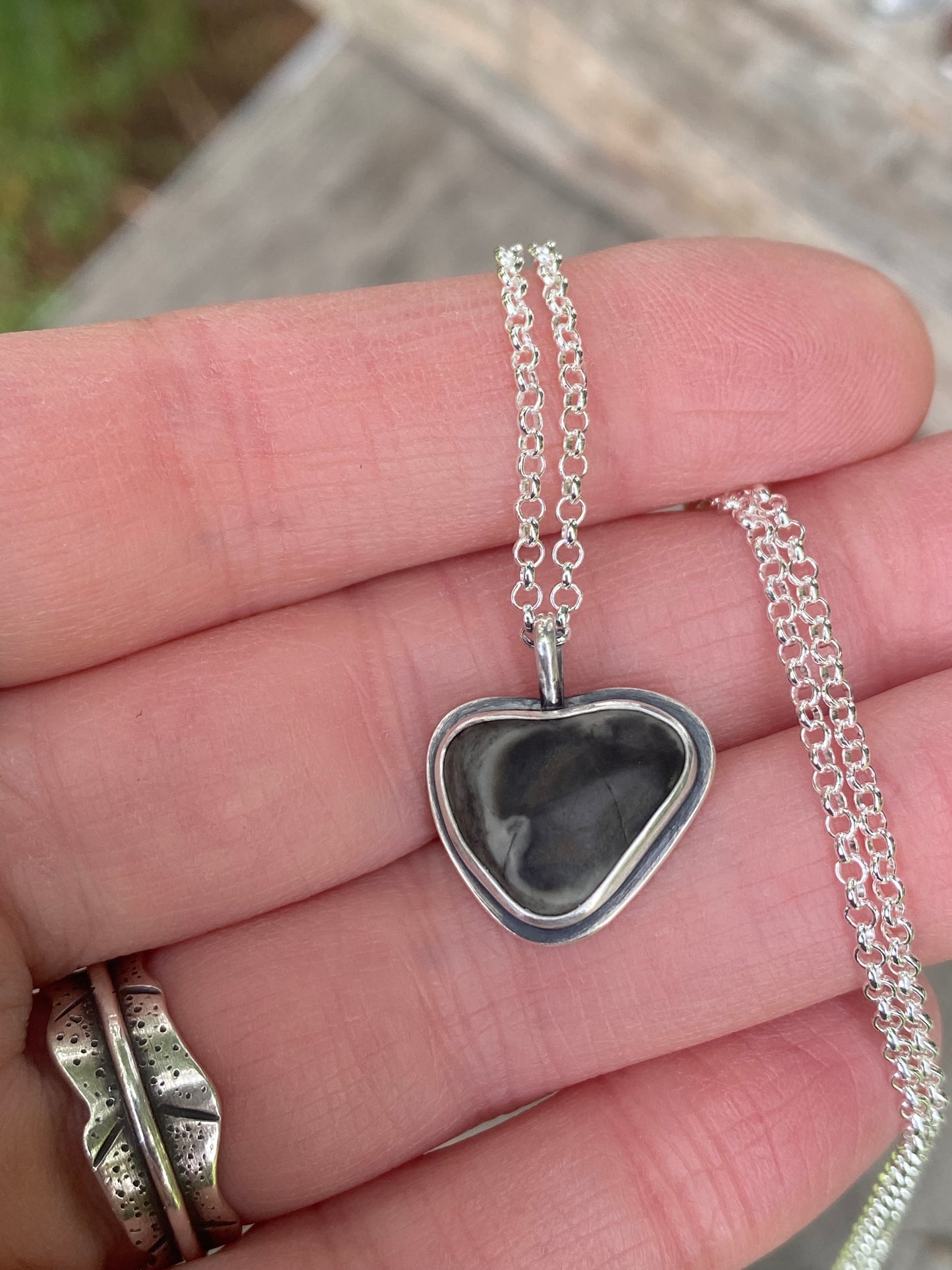 Black and Gray Vancouver Island Beach Stone Heart Pendant