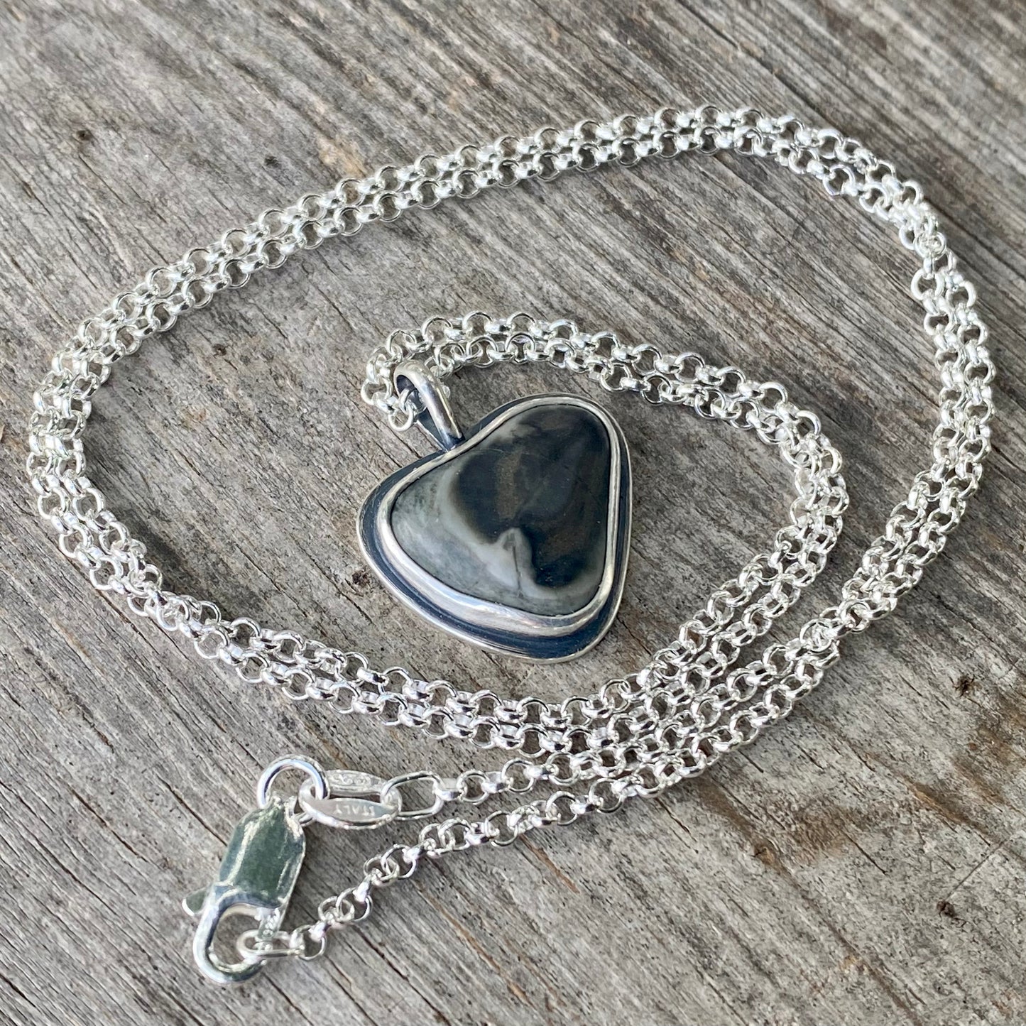 Black and Gray Vancouver Island Beach Stone Heart Pendant