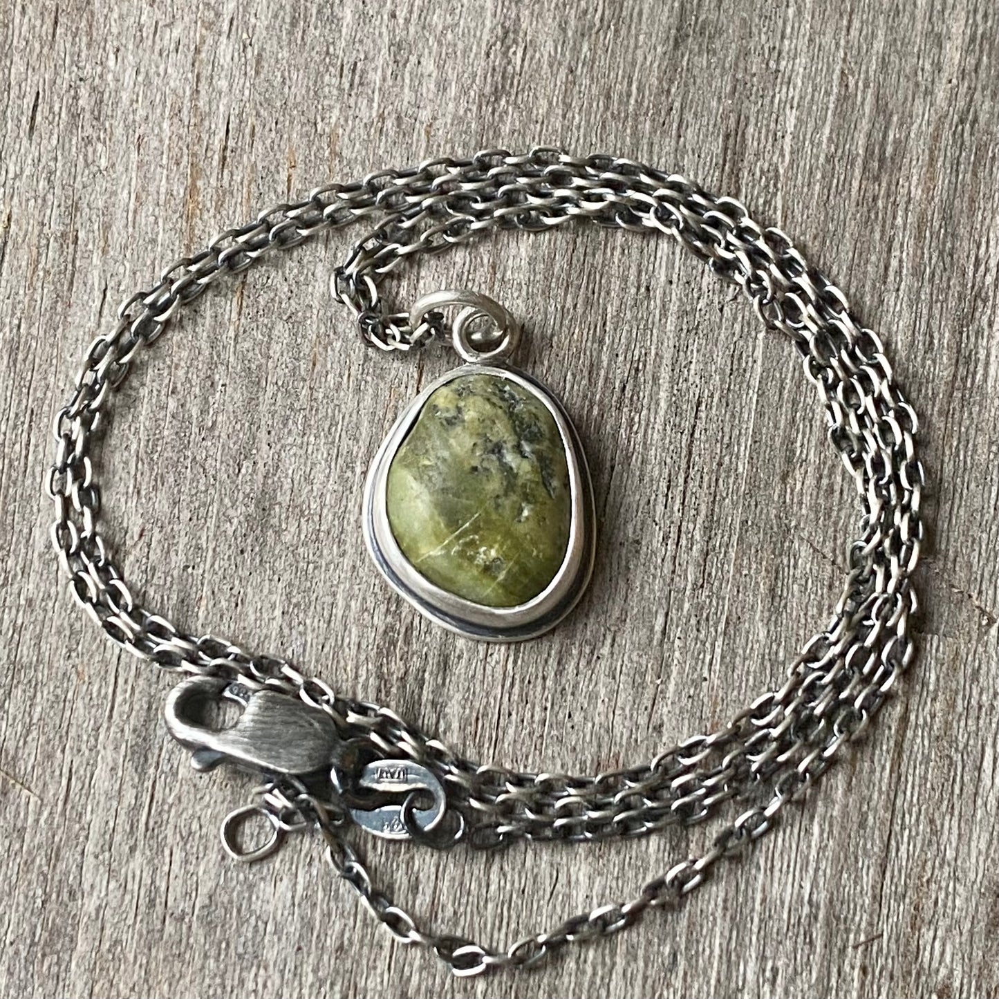 Green and Gray Striped Tiny Beach Stone Pendant