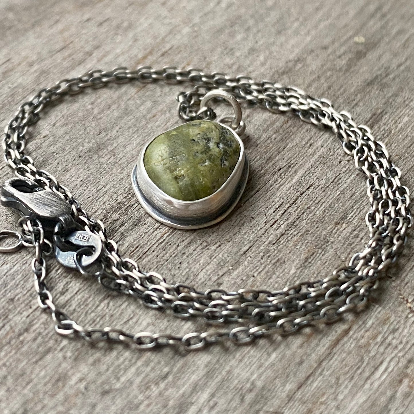 Green and Gray Striped Tiny Beach Stone Pendant