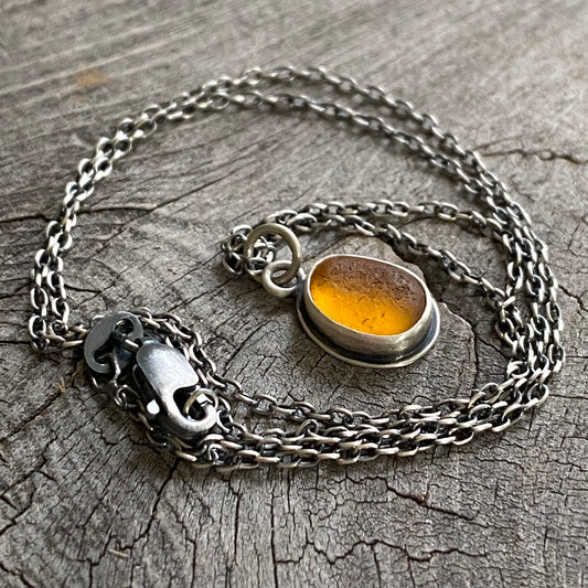 Honey Amber Tiny Sea Glass Pendant