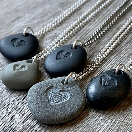 Carved Heart Beach Stone Pendants