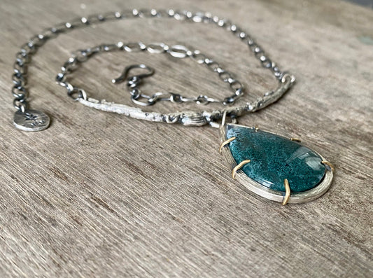 Moss agate forest branch pendant