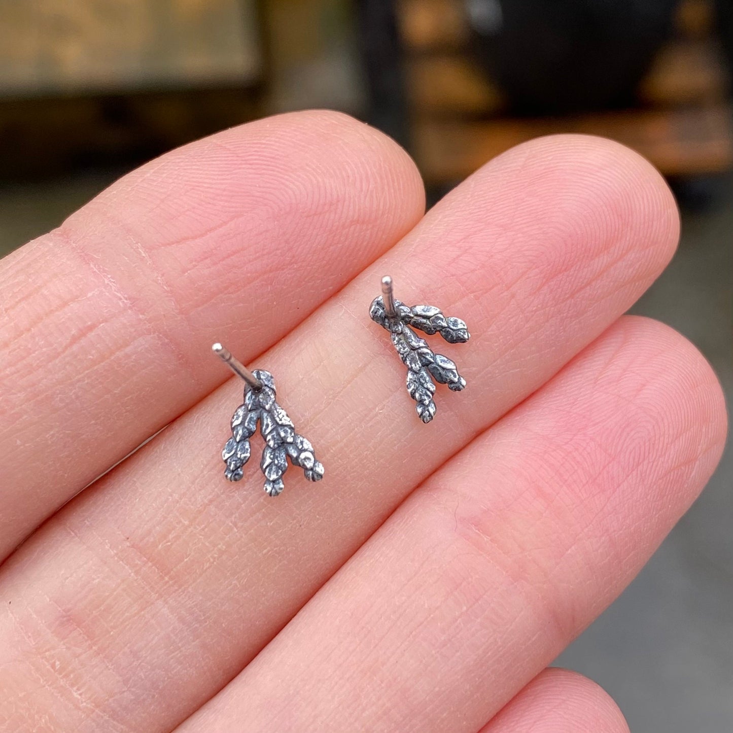 Evergreen Leaf Sterling Silver Studs